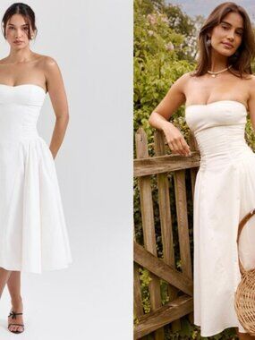 HOUSE OF CB 'Georgiana' White Cotton Strapless MidiSundress NWOT